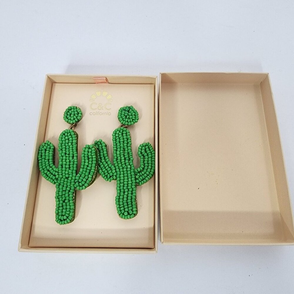 C&C California Cactus‎ Western Beaded Earrings Green 3 Inch Drop New